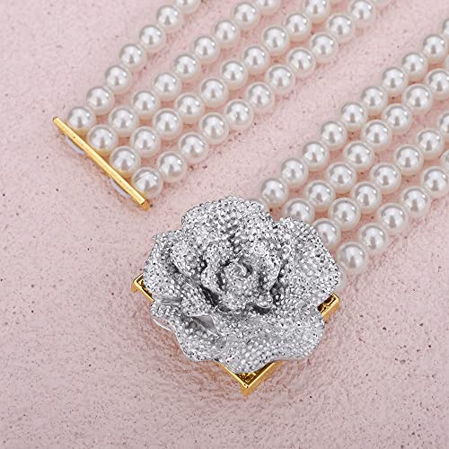 Wiwpar Boho Elastic Pearl Belt Crystal Pearl Flower Waist Chain Sashes Belt Adjustable Waist Belt Wedding Bridal Dress Belt for Women4
