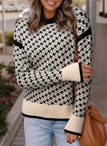 Dokotoo Womens Casual Cross Jacquard Sweaters 2025 Crewneck Long Sleeve Fall Winter Warm Knit Pullover Tops Clothes3