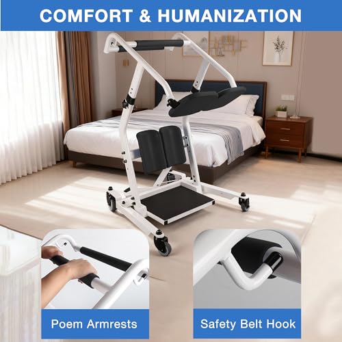 Image of Sit to Stand Lift for Elderly & Disabled,Stand Assist with Adjustable Base Width & Height,Patient Transfer Chair, 400 lbs Capacity, Mobility Support Aid for Home Care & Nursing Use, Black