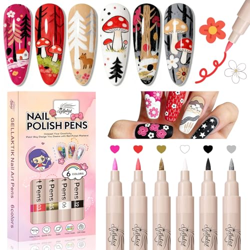 Image of Nail Art Pens,6 Colors 0.7mm 3D Nail Polish Pens for Women