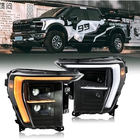 T T-ABC New Headlamps Compatible with 2021-2023 Ford F150 Headlights XLT XL Lariat Raptor Platinum King Ranch Limited Tremor 14th Gen Accessories LED Sequential Custom Part Not Fit Lightning Cover