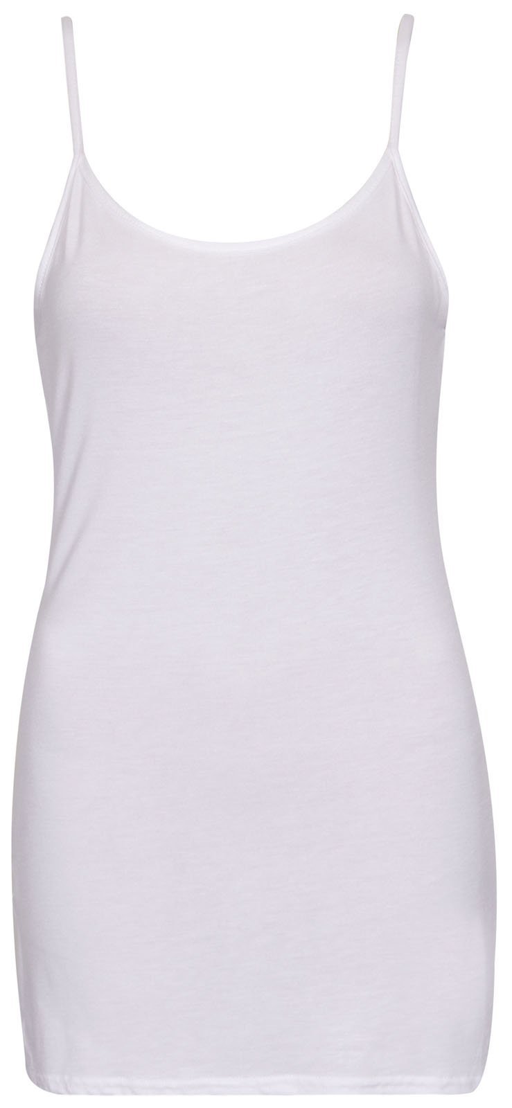 Purple Hanger Women's White Plain Sleeveless Stretch Round Scoop Neckline Camisole Long Strappy Vest Tank Top Plus Size (8-10, Numeric_8)