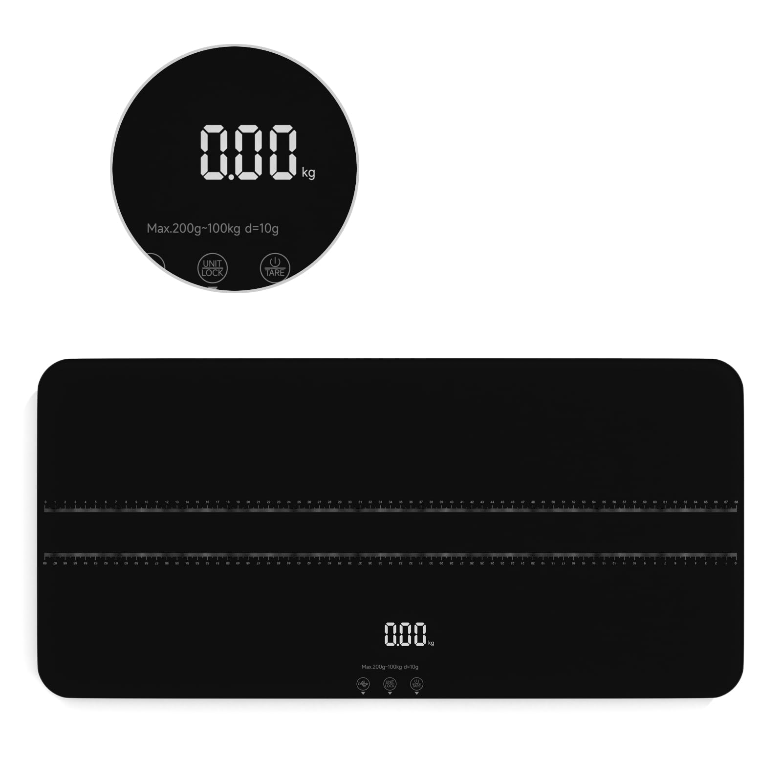 Bilancia digitale per cani Bilancia digitale LCD - Max 99,8 kg | 3 modalità di pesata lbs, kg, st, unità di ricarica USB/funzione tara/attesa 68,9 x 33,3 cm (nero)