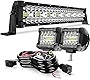 DOT 22Inch Triple Row 450W LED Light Bar+2PCS 4Inch Led Fog Cube Pods+Wiring Kit for Driving Lamps Marine Boat Ram Polaris Honda Can Am Defender Dodge GMC UTV ATV Frontier Commander Tractor 4 Wheeler