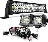 DOT 22Inch Triple Row 450W LED Light Bar+2PCS 4Inch Led Fog Cube Pods+Wiring Kit for Driving Lamps Marine Boat Ram Polaris Honda Can Am Defender Dodge GMC UTV ATV Frontier Commander Tractor 4 Wheeler
