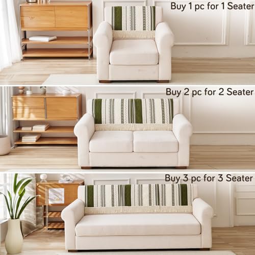 Image of HOKIPO Nordic Boho Geometric Sofa Backrest Cover with Tassel 'NordicTassel Series', Olive Meadow (AR-6551-GRN)