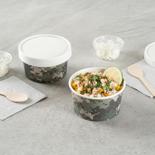 Image of Restaurantware Coppetta 8 Ounce Dessert Cups, 200 Disposable Ice Cream Cups - Lids Sold Separately, Sturdy, Camouflage Paper FroYo Bowls, For Hot And Cold Foods, Perfect For Gelato Or Mousse