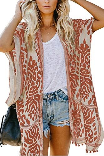 Women's Beach Swimwear Cover Up Kimono Loose Tops Floral Blouse Cardigan