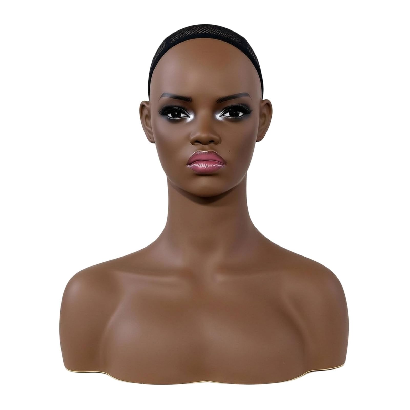 F Fityle Cabeza de Maniquí + Busto + Soporte + Expositor Figura Femenina Realista con Ojos y Pestañas Pintados Malla Negra en para Fijación Construcción