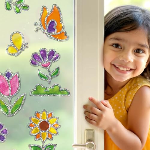 Image of Imagimake DIY Jelly Stickers - Flowers & Butterflies | 3D Gel Stickers Craft Kit for Kids | Window, Bottle & Mug Decoration | Non-Toxic Glass Paints | Age 3+