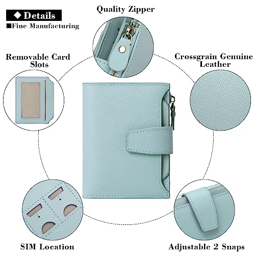 Image of GOIACII RFID Secure Wallet for Women Small Card Holder Leather Blue | Trifold Billfold, Cross Grain Leather, Compact Size, 4 ID Windows, 12 Card Slots, 1 Zipper Coin Pocket, Minimalist