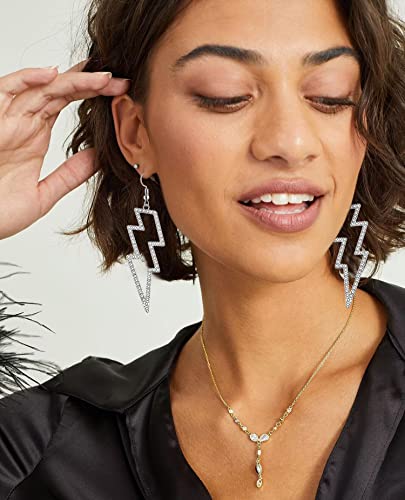 Lightning Bolt Earrings, 80s Earrings for Women, Glitter Rhinestone Lightning Bolt Dangle Earrings for 80's Outfit Party Accessories Halloween Gifts3