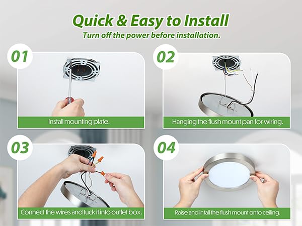 Image of Flush Mount Ceiling Light Fixture, 7 Inch LED Modern Kitchen Light, Metal and Glass, Slim Dimmable Brushed Nickel Ceiling Light for Low Ceiling, 17W, 3000K, 2 Pack