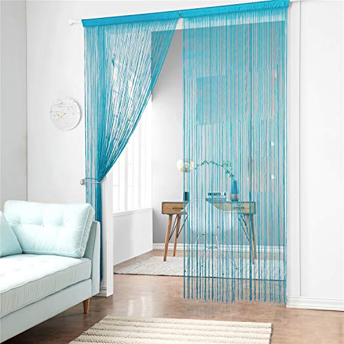 Cortina de tiras Taiyuhomes, para decoración del hogar y separador con borla, azul, W90xL200cm(35x79