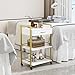 OmySalon Salon Trolley Cart with Wheels, Esthetician Cart with 1 Drawer & 2 Trays, Mobile Storage Organizer for Beauty Spa Massage Tattoo Esthetic Facial Tool Holder Station, White Gold