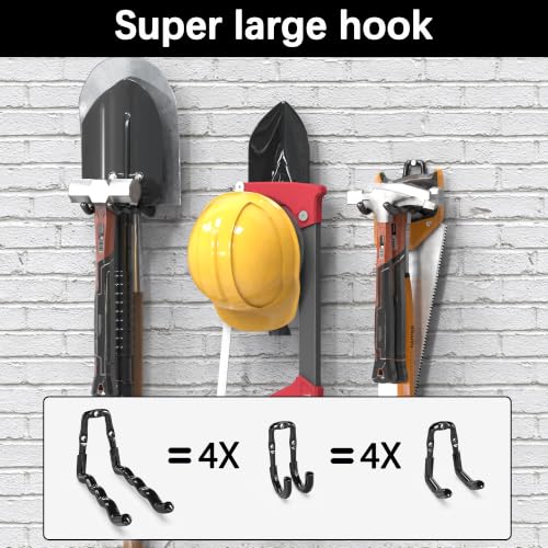 Image of 3-H Garage Hooks, Heavy Duty 6 Pack Wall Mount Storage Organizer