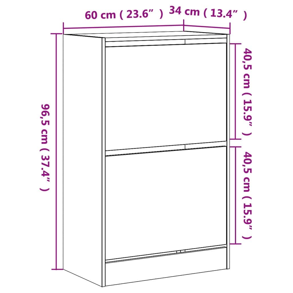 Armoire à Chaussures Blanche 60x34x96,5 cm Bois Composite 2 Tiroirs