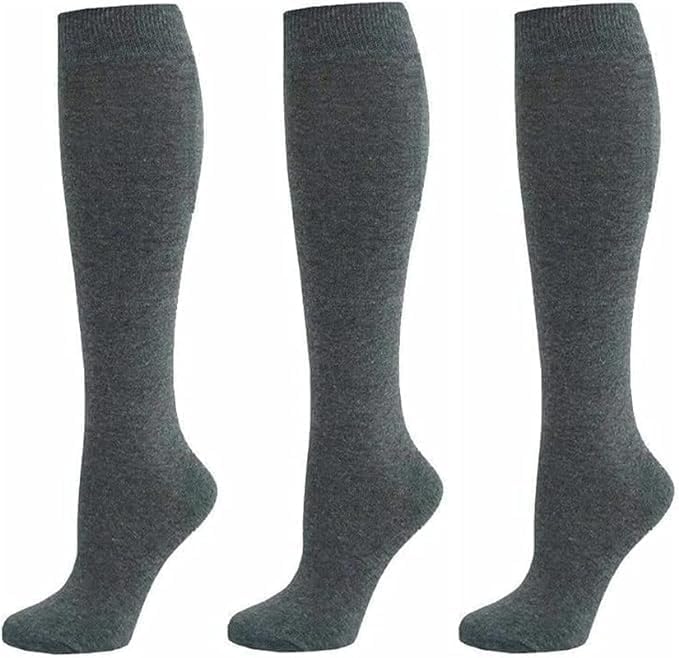 HAJRA® 3 pares de calcetines largos de algodón para niñas, calcetines de regreso a clases, uniformes para fiestas, ajuste cómodo, calcetines largos para niños, Gris (3 pares), 4-6 años