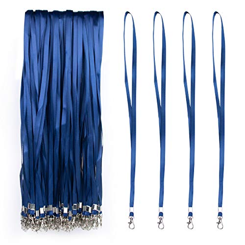 IBOO Lot de 100 Tours de cou Bleu à Fermoir Métallique - Cordon de cou pour Porte Badge/Carte d'identification (Bleu, 100)