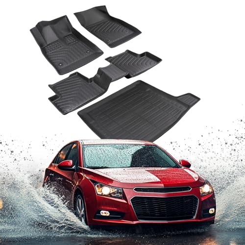 Liner Master® for Chevy Cruze Floor Mats & Cargo Liner 2011-2015 & Limited 2016, Accessories for Chevrolet Cruze 2011 2012 2013 2014 2015, All Weather Black Rubber Liners, Custom Fit Trunk Mat, 4PCS