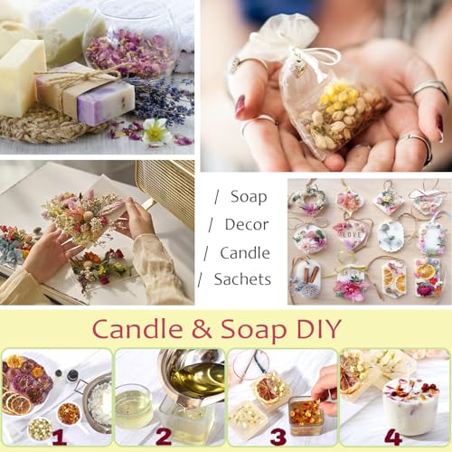 Image of [Latest] 40 Pack Dried Flowers for Candle Making, 100% Natural Dried Herbs Kit for Soap Making, Bath, Resin Jewelry Making, Bulk Dried Flowers Include Lavender, Rose Petals, Rosebuds, Leaves, Lemon.