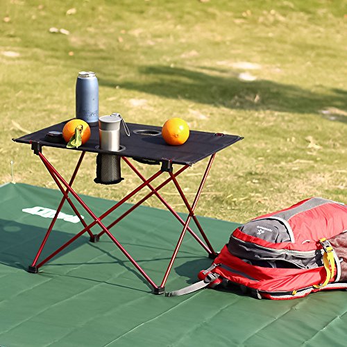 Outry Lightweight Folding Table With Cup Holders, Portable Camp Table (M - Unfolded: 22" X 17" X 15") #TOP4