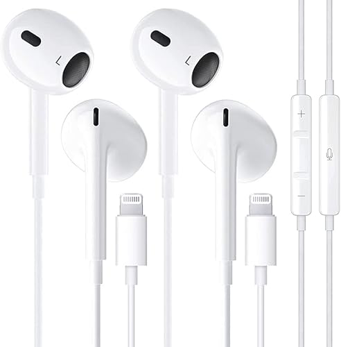 Paquete de 2 auriculares Apple con cable con conector Lightning certificado Apple MFi Auriculares intrauditivos para iPhone con micrófono integrado