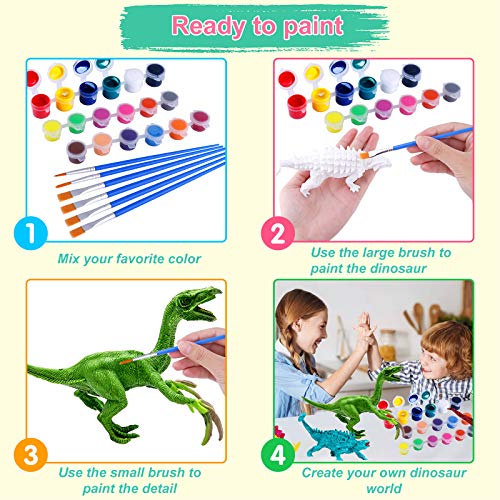 TEPSMIGO Kids Painting Kit Crafts and Art Set, 6 Large Dinosaurs,6 Small Dinos,Kids DIY Crafts Supplies Washable Dinosaur Painting Toys, Educaional Toys Gift for Boys Girls