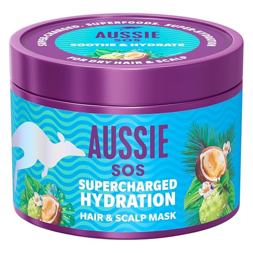 Aussie SOS Supercharged Hydration Haar & Kopfhautmaske 500ml, zur Beruhigung von Trockener Kopfhaut, Feuchtigkeit für Extrem Trockene Haare, 100 Stunden Feuchtigkeit, Vegane Formel