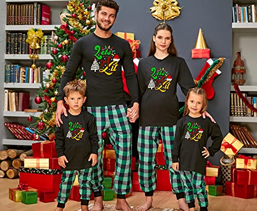 TEEAMORE Matching Family Christmas Pjs Lets Get Lit Xmas Pajama Long Sleeve Shirt3