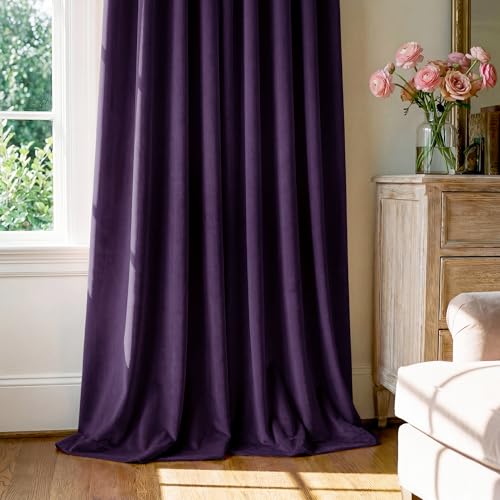 Image of Purple Orchid Velvet Curtains Back Tab, W52 x L84 inches, 2 Panels | Room Darkening, Back Tab Decoration, Thermal Window Drapes, Privacy & UV Protection for Bedroom, Nursery, Daughter' Room