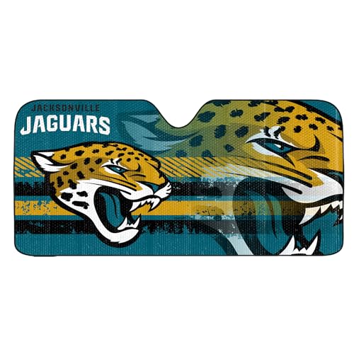 Image of Fanmats NFL Windshield Sun Auto Shade, Sun Shield Sun Visor Accordion tri-fold for Storage 59 inch x 29.5 inch, Colorful Team Design