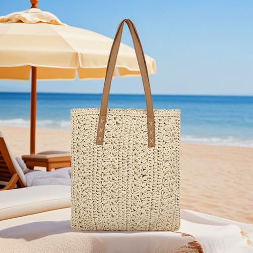 Image of Naimo Women Straw Beach Shoulder Bag Woven Tote Handbag Large Handmade Weaving Summer Casual Hobo Bag
