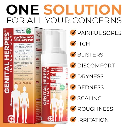 Image of Terramed Just Think Comfort Genital Herpes Intimate Wash | Fast Acting HerpCare | Medicated | Soothes Itching, Tingling & Burning | Soothes Genital Herpes & Genital Discomfort | Fast Acting HerpCare, Medicated, Soothes Itching, Tingling & Burning, Soothes Genital Herpes & Genital Discomfort, 5 FL OZ