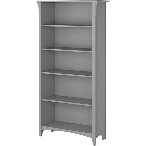 Bush Furniture Salinas 5 Shelf Bookcase in Cape Cod Gray, Tall Bookshelf, Large Book Shelf for Living Room, Home Office, or Entryway