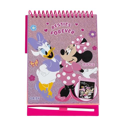 Set papelería Scratch Book Minnie Mouse Disney Cuaderno mágico con bolígrafo para rascar, diseño de purpurina, espiral superior y portada “Besties Forever'