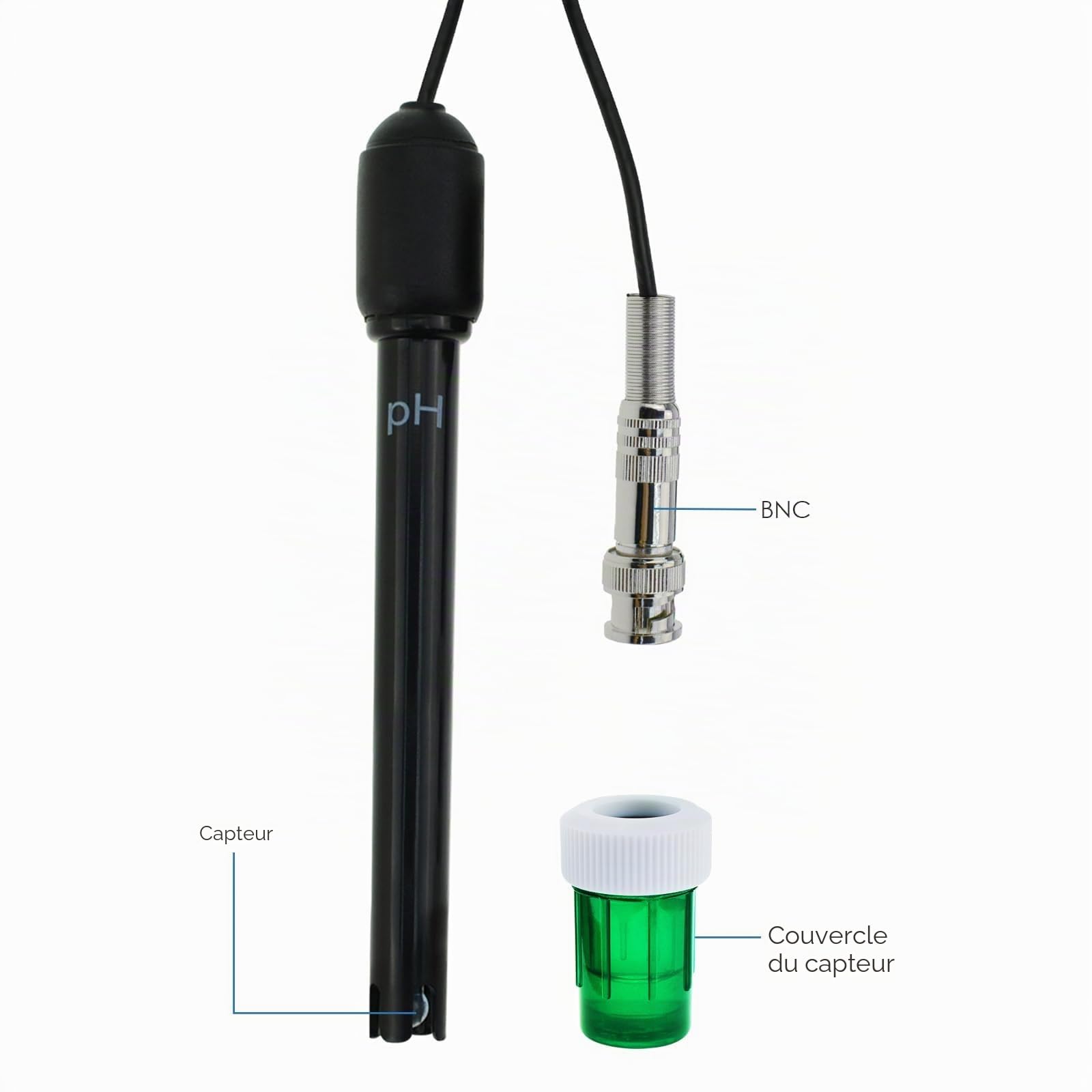 0-14 pH 300cm 3000mm 118in Remplacement BNC Électrode Sonde Connecteur Câble Capteur pour ph Moniteur Contrôleur Testeur Mètre Kit Ensemble Aquarium Hydroponique Plante Piscine Spa