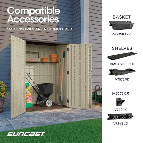 Suncast Outdoor Storage Shed, Water Resistant Resin Vertical Outdoor Storage Cabinet for Patio, Garden Tools, Cushions, & Equipment, Weatherproof Multi-Wall Design, 54 cu. ft., Made in USA - image 7