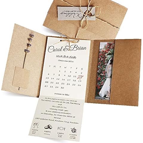 25-Pack Rustic Wedding Invitations with Photo by Picky Bride, Vintage Save The Date, Unique Invite Cards, Kraft Paper Envelope Included 12 x 17cm - Set of 25 pcs Cover