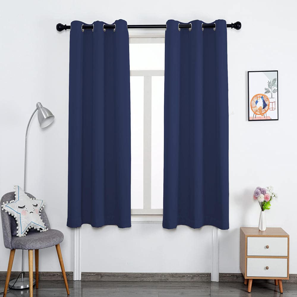 ZJXSNEH Grommet Blackout Curtains for Bedroom and Living Room Thermal Insulated Room White Breite Navy Blue Width 58 x Height 47inch|2 Panels โ image 1