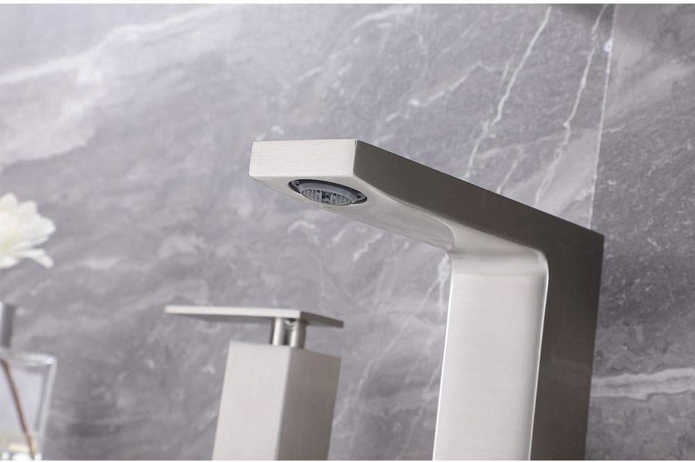 KINGO HOME Stainless Steel Widespread 3 Hole 2 Handle Brushed Nickel Bathroom Faucet, Modern Vanity Basin Sink Faucet