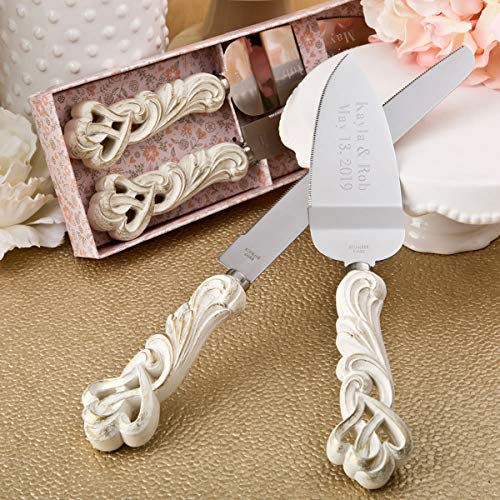 GIFTS INFINITY® Personalized Wedding Cake Knife and Server Set Free Engraving (2468) - Valentine's Day Gift