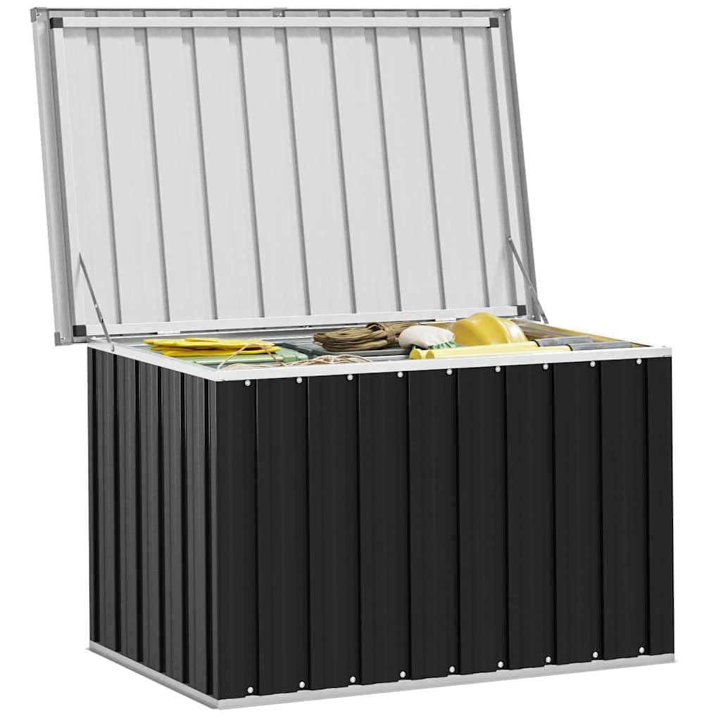 Caja de jardín antracita 109 x 67 x 65 cm – Caja de almacenamiento de acero galvanizado, con tapa, robusta caja de almacenamiento para cojines y accesorios de jardín