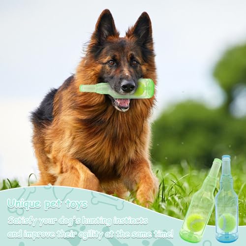 2 PCS Hundespielzeug Mit Wasserflasche, Bierflaschen Hundespielzeug mit Tennisball, Flaschen Kauspielzeug Hunde, Dog Quietschend Kauspielzeug, Spielzeug für Kleine Mittlere Große Hunde (Grün+Blau)
