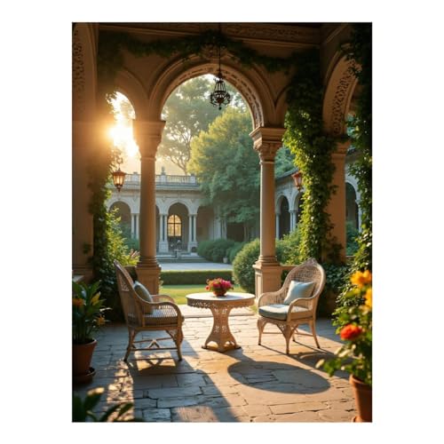 TZTTZT Kits de arte de diamantes para adultos, kit de pintura de diamantes arqueados para jardín, patio, mañana, para adultos principiantes, pintura de diamantes sin marco para decoración de pared del