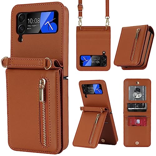 Housse en cuir avec porte-carte pour Galaxy Z Flip 3 5G