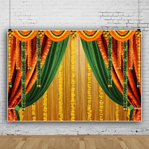 Image of Indian Traditional Backdrop Decorations for Puja Hindu Festival Green Ganpati Pooja Backdrop for Wedding Party Decorations Bridal Shower Backgrounds Photo Studio Supplies Vinyl 20x10ft