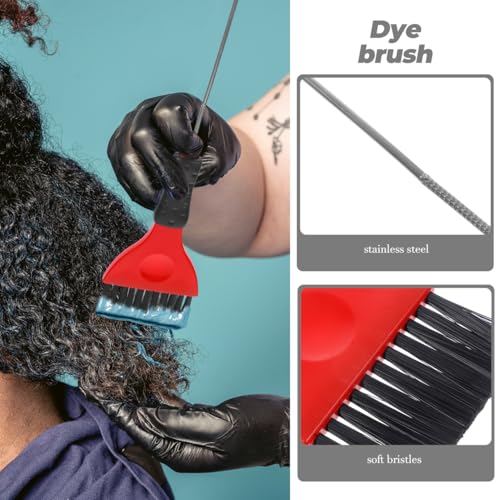 Image of Balacoo Hair Dye Brush Set 3 Pcs Metal Pintail Long Handle | Plastic brush heads, stainless steel parting tip, extended grip, salon or home tinting, confirm color and tool size