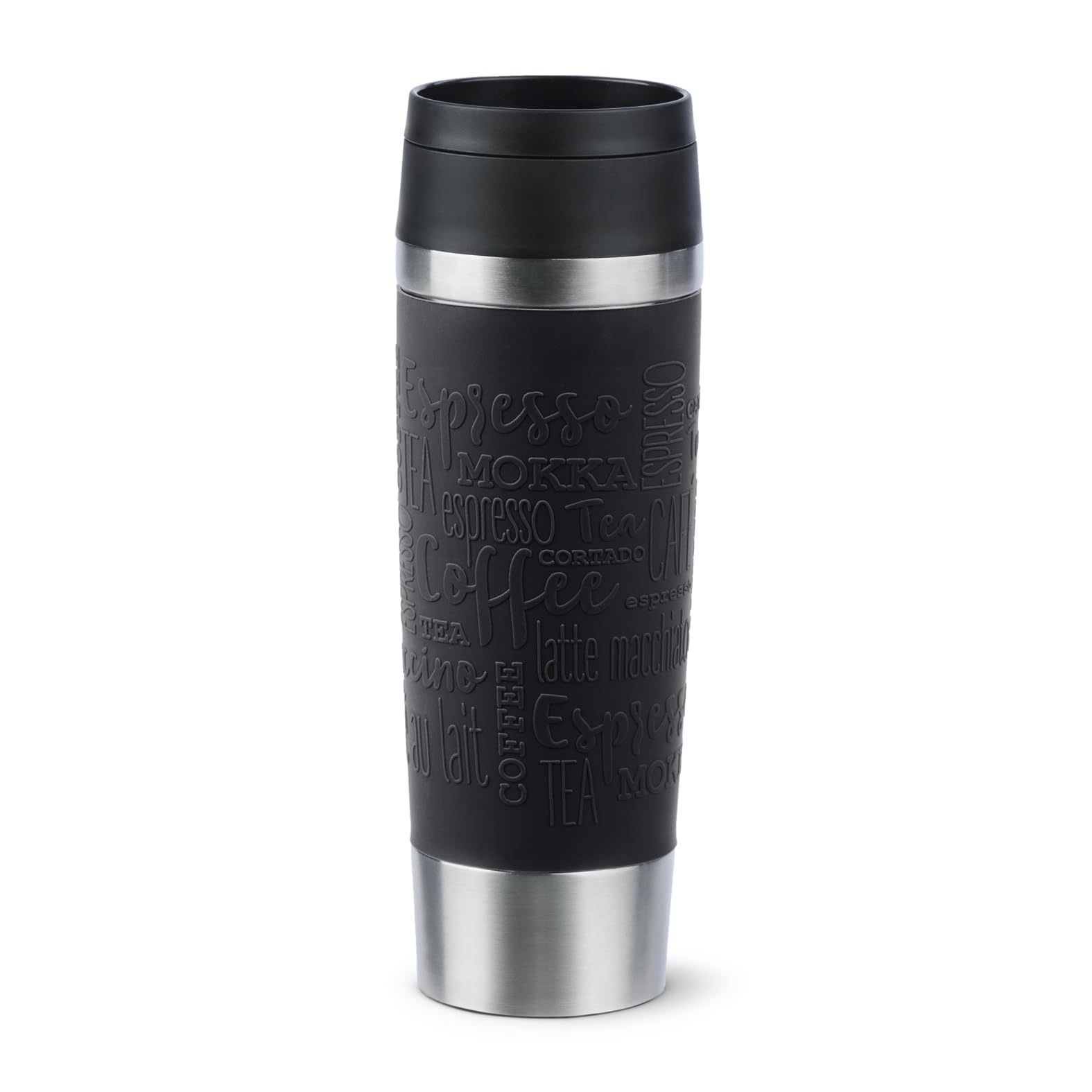 Emsa N20220 Travel Mug Classic Isolierbecher 0,5 Liter, neuer Komfort-Schraubverschluss, Edelstahl, 6h heiß und 12h kühl, 100% dicht, spülmaschinenfest, 360°-Trinköffnung, Schwarz