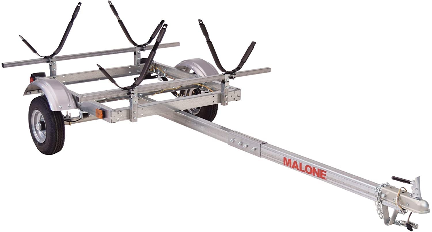 Malone MPG586XJ EcoLight 2 Kayak Trailer with 2 J-Rack Kayak Carriers | 14' / 400 lbs Capacity | Fully Submersible | Marine Grade Galvanized Steel Construction